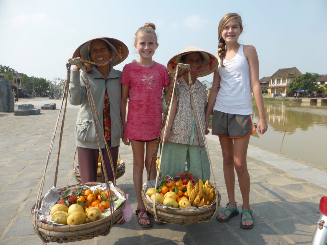 Two American girls with two Vietnamese women in Hoi An