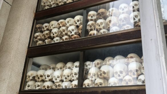 Thousands of victims' skulls are displayed in the memorial.
