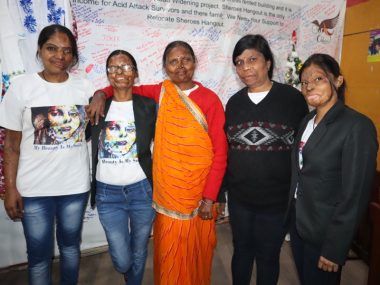 Acid attack survivors from L to R: Bala, Roopa, Geeta. Madhu, and Neetu