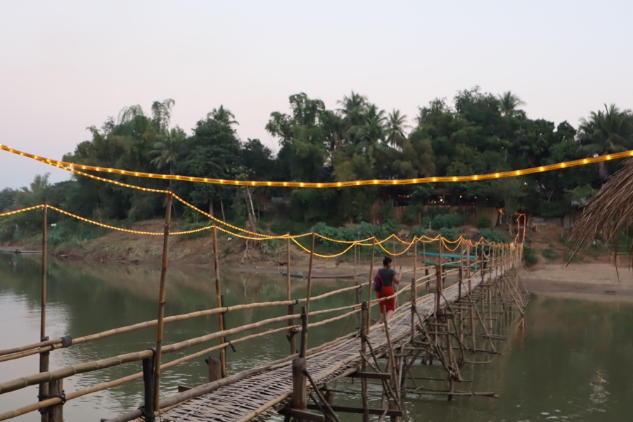 Bamboo bridge crossing the Nam Khan river.