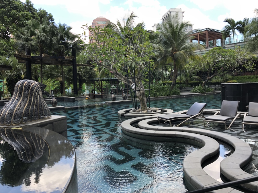 Swimming pool at luxury high rise condominium