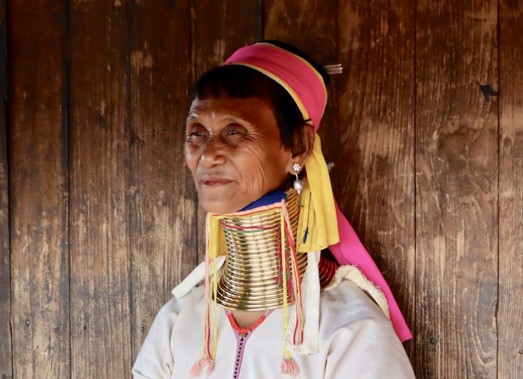 Portrait of Long Neck or "giraffe" woman from the Kayan Tribe in Myanmar (Burma). 